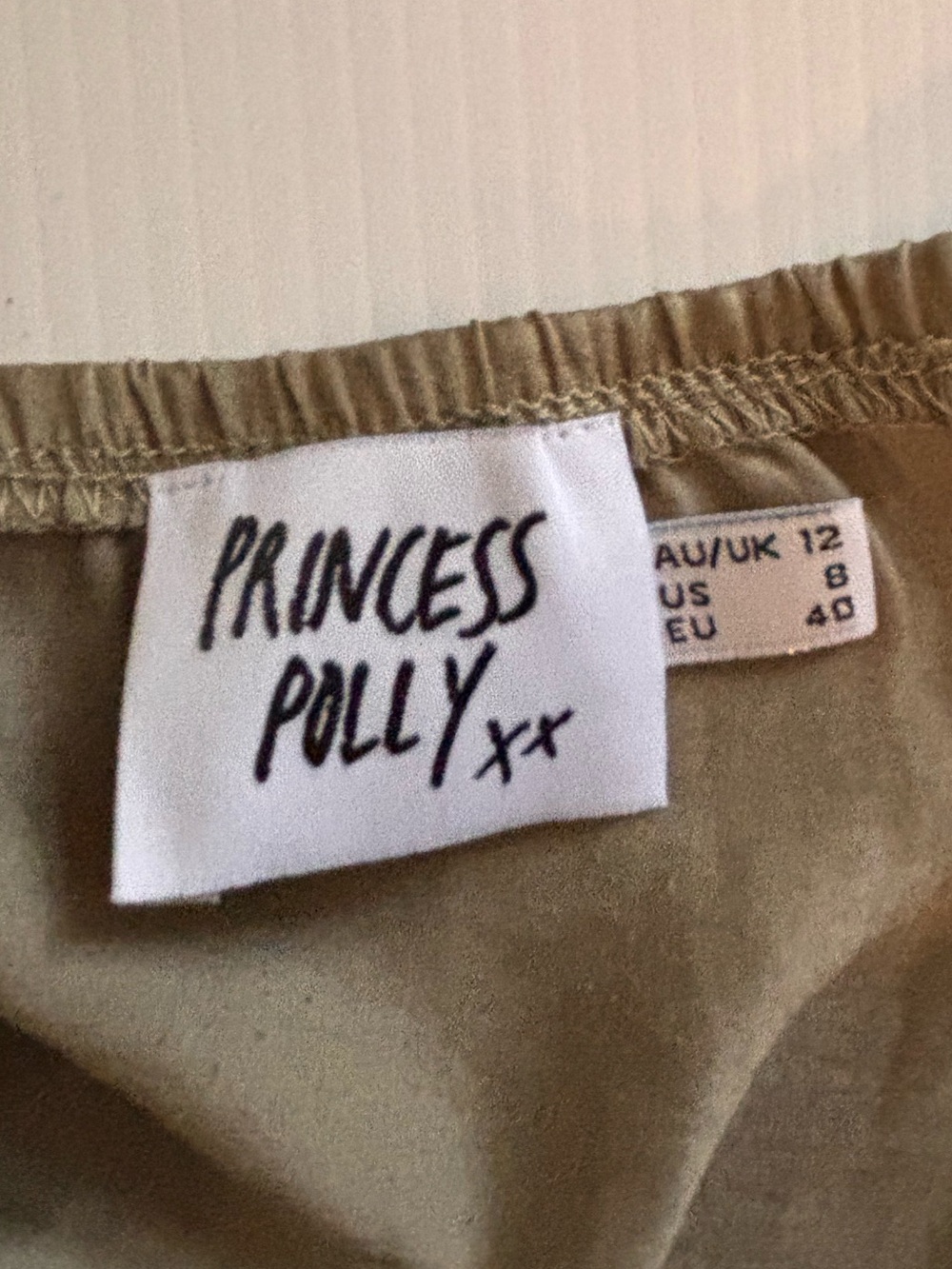 Princess Polly Satin Ruched Halter Mini Dress Olive SZ 8 Y2K Clubcore - Picture 7 of 8